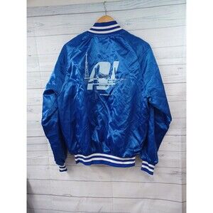 Vtg Oil Nordrill Inc Beaumont TX Jacket Sz L Blue Satin Bomber Lined Nylon 80's